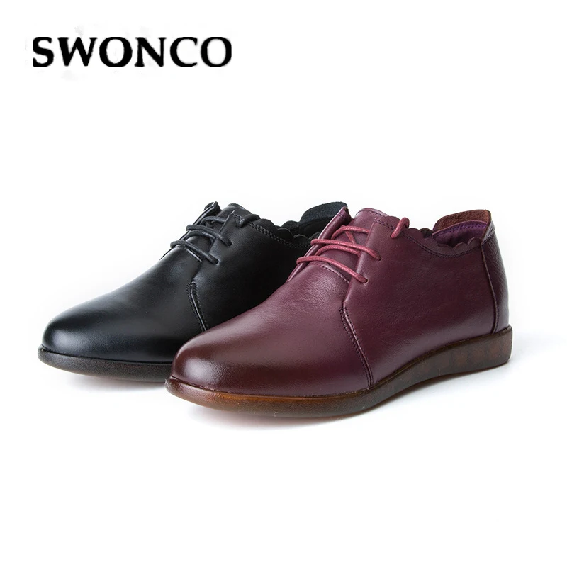 

SWONCO Womens Flat Shoes Genuine Leather Oxford Shoes For Women Autumn/spring 2019 Female Casual Leather Shoes Flats Mocassin