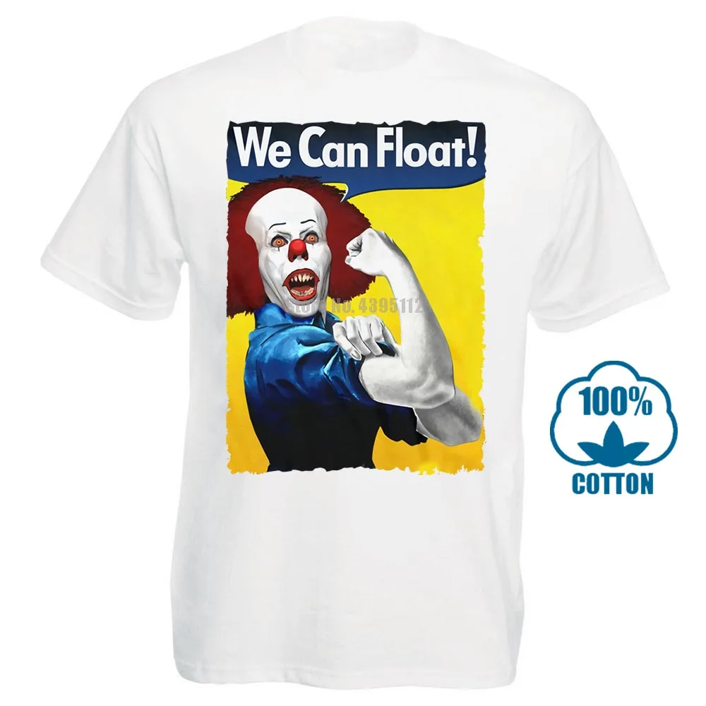 Белый Pennywise футболка We Can Float It футболка Клоун фильм ужасов Стивен Кинг Новое поступление мужская летняя стильная футболка - Цвет: Белый