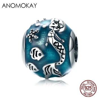 

Anomokay Real 925 Sterling Silver Mermaids Miss Enamel Ocean Charm fit Bracelet Bangle S925 Silver Fish Bead for Jewelry Making