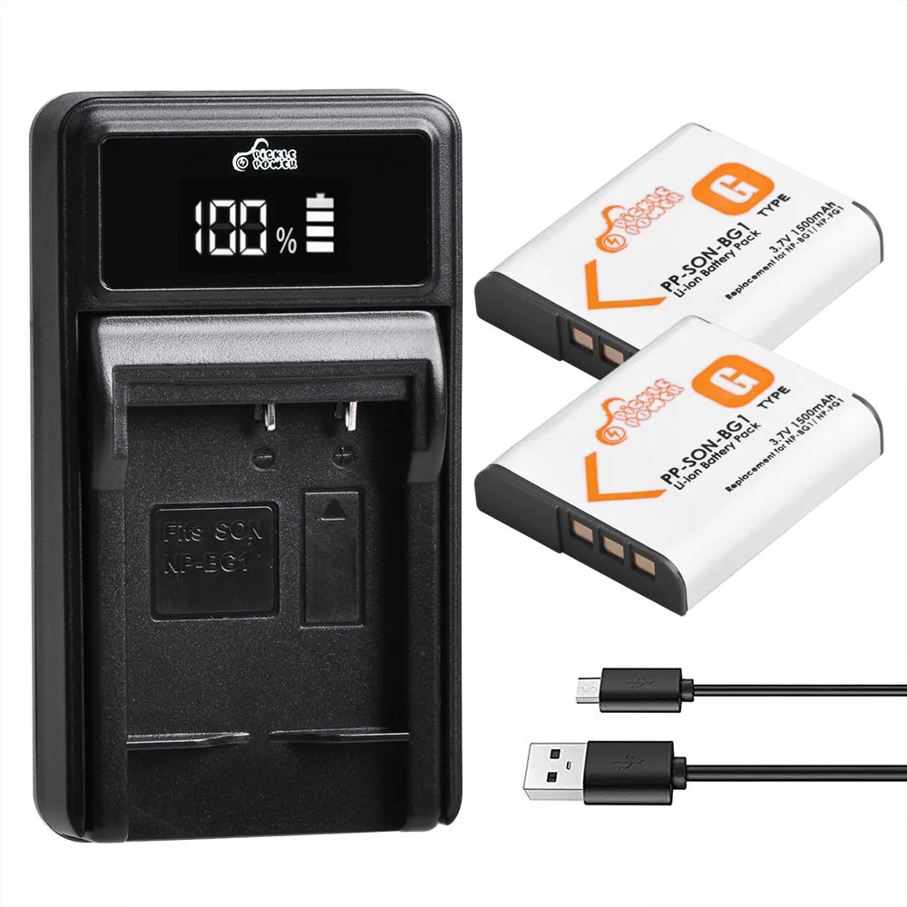 Batería de 1500mAh NP-BG1 NP BG1 NP-FG1 + cargador LED para Sony cyber-shot, DSC-H3, DSC-H7, DSC-H9, DSC-H10, DSC-H20