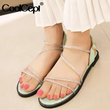 

CoolCept New Fashion Shoes Sandals Open Toe Buckle Strap Flat Heel Sweet Shoes Summer Outdoor Ladies Footwear Size 26-43