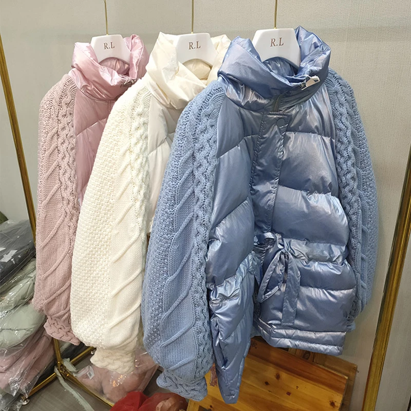Fitaylor, новинка, зимняя куртка, для женщин, вязаный пуховик, на молнии, белый утиный пух, короткая куртка, для женщин, для снега, теплое пальто