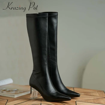 

Krazing Pot equestrian boots microfiber flock pointed toe high crystal heel zipper gentlewomen pretty girls knee-high boots L76