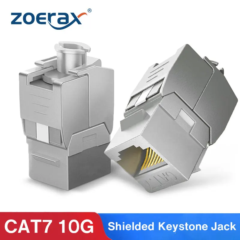 

ZoeRax 5PCS RJ45 CAT 7 Tool-Less STP Shielded Keystone Jack, Cat7 Keystone Zinc Alloy Module Coupler Adapter Wall Plate
