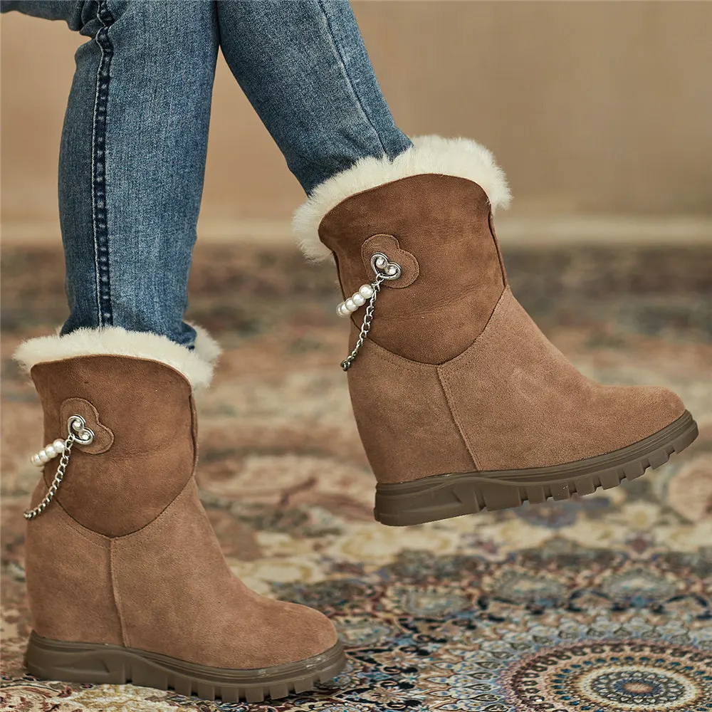 

Winter Trainers Women Genuine Leather Wedges High Heel Riding Boots Female Round Toe Platform Pumps High Top Fashion Sneakers