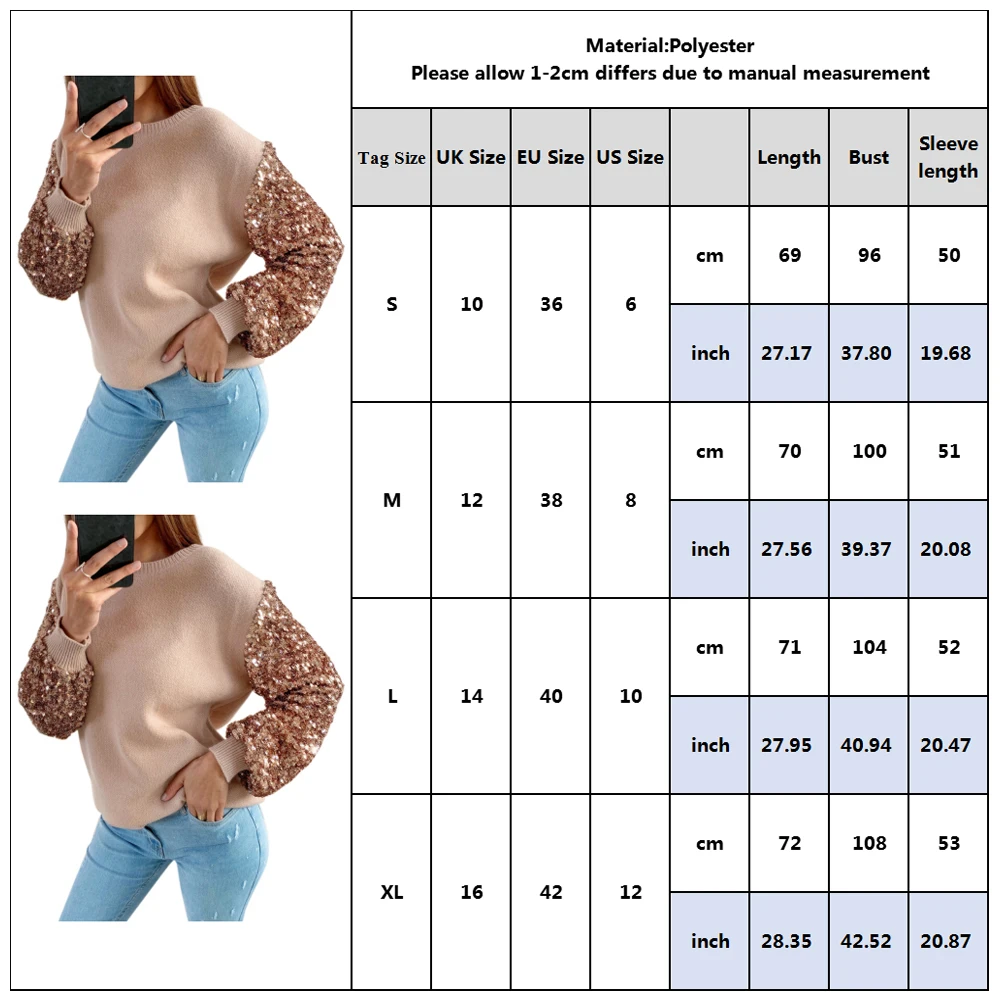 Autumn Women Sweater Tops Lantern Long Sleeve Sequins Bling Lady Pullover Sweater Korean Slim Knit Slim Sweater Female Knitwear