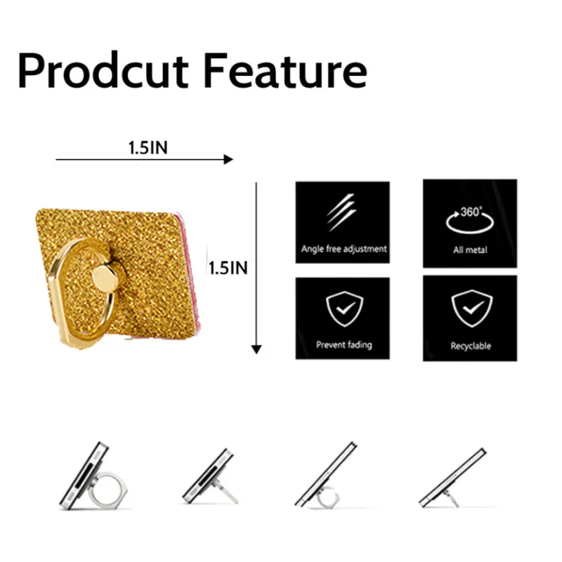 Glitter Cell Phone Ring Holder Stand Finger Grip 360° Degree Rotation Kickstand Compatible Phones