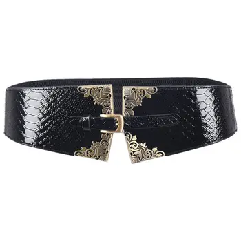 

ASDS-New Lady Women Elastic Waistband Wide Waist Belt Retro Metal Buckle Faux Leather