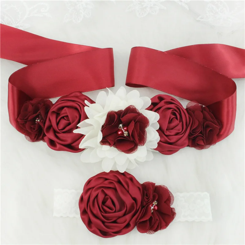 Bridal Waistband Casual Waist Belt Children Girls Waist Belts Long Ribbon with Headband Flower Polyester Belt Wedding Waistband For Girls Party Dress Accessories