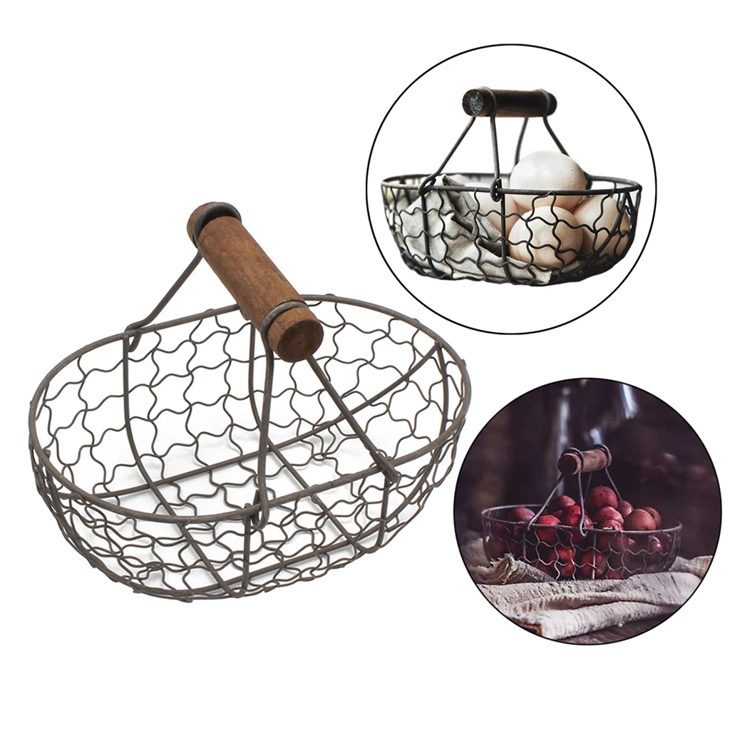 Iron Bread Basket Retro Metal Storage Basket Fruit Container with Handle Decor