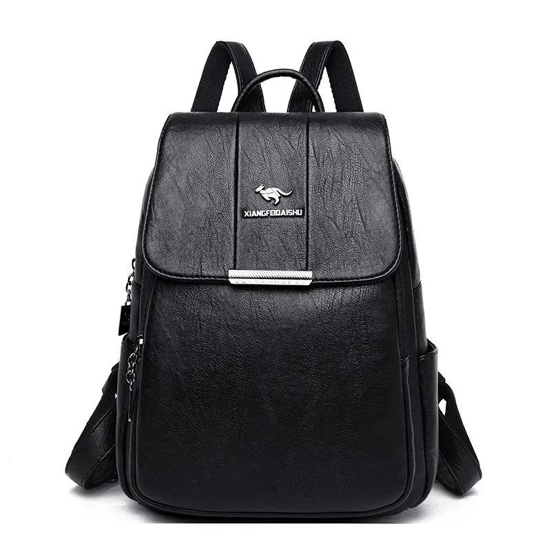 Женский кожаный рюкзак mochila mujer, Женский дорожный рюкзак, сумка на плечо, школьные рюкзаки для девочек-подростков, элегантный дизайн - Цвет: Black