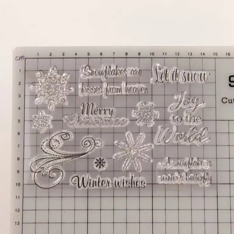 T1627 Снежинка merry Christmas прозрачная печать DIY Руководство скрапбук готовая Марка английская буква печать
