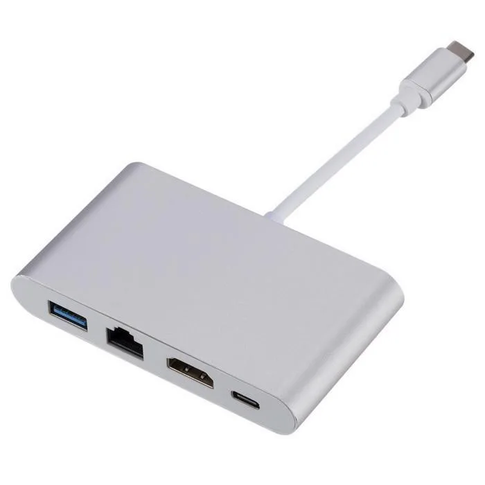 Ouhaobin 4in1 USB Type C Hub to Hdmi 4K USB C Hub to Gigabit Ethernet Rj45 Lan Adapter for Macbook Pro USB-C Charger
