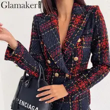 Glamaker Tweed офисная одежда модная куртка блейзер для женщин двубортное теплое пальто верхняя одежда осень зима женский клетчатый блейзер для леди