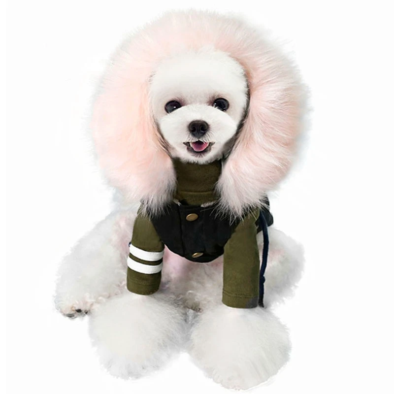 Одежда для собак с роскошным воротником из искусственного меха, пальто для собак, жилет для питомцев, зимняя теплая ветрозащитная парка для питомцев, куртка для щенков с флисовой подкладкой