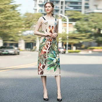 

High Quality 2020 Summer New Women'S Fashion Party Casual Beach Vintage Elegant Chic Printed Sling Midi Pencil Dress