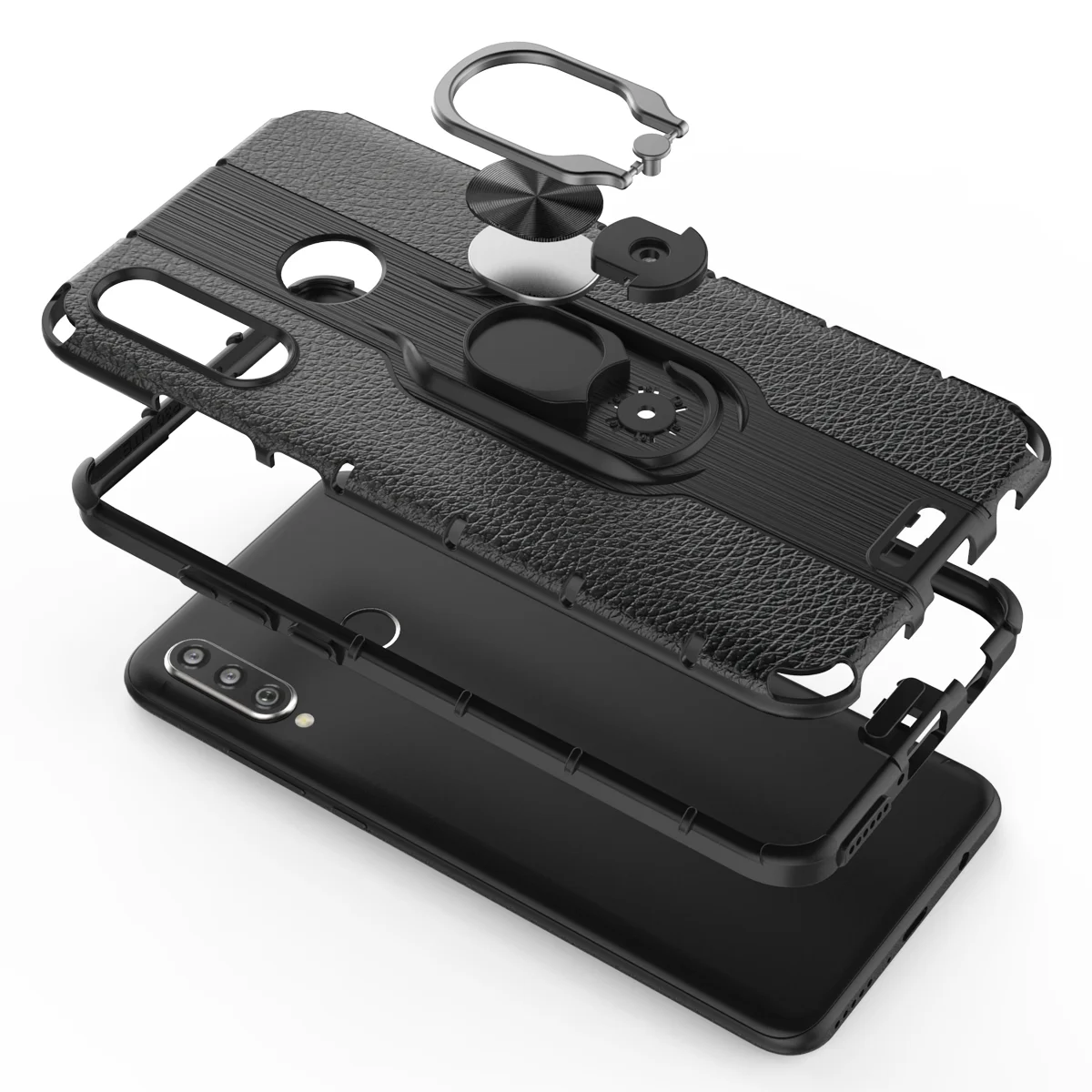 Задняя крышка для huawei P30 lite роскошное тонкое кольцо Кронштейн против отпечатков пальцев амортизация силиконовый+ кожаный чехол для ноутбука