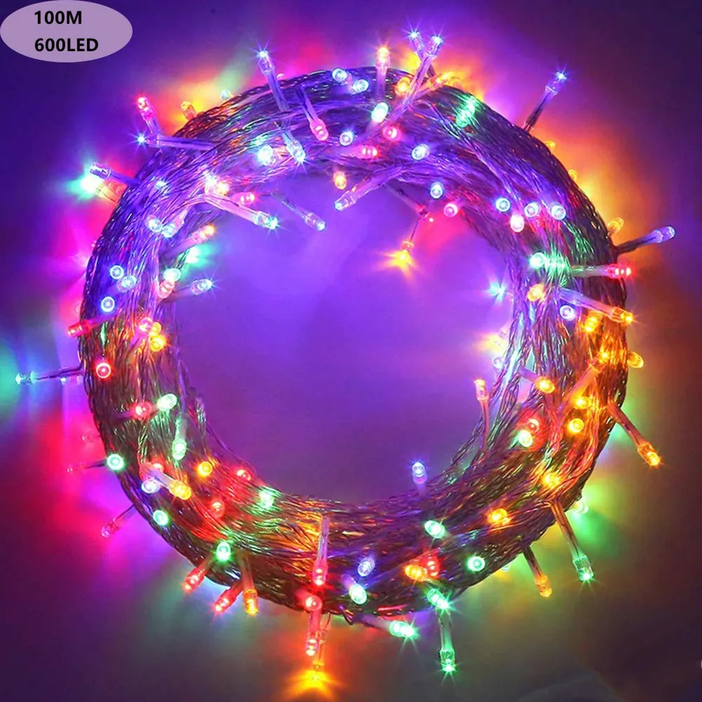 Tira de luces Led de Navidad, 600, 220V, 8 modos, 100M, para interiores