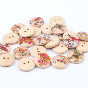 

20mm round Natural Bird Pattern Sewing tool wooden Handmade Buttons Scrapbooking Carft for decoration 30pcs