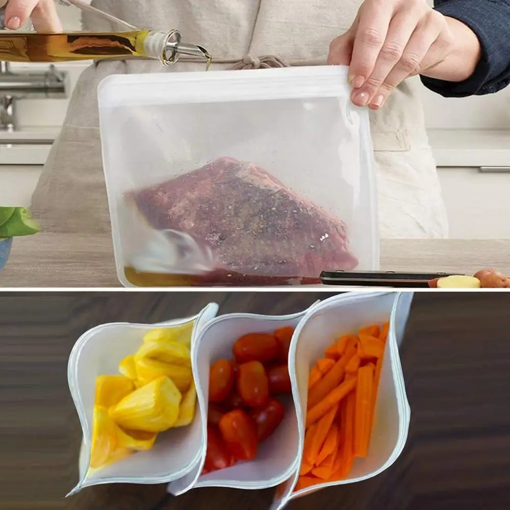 Зеро отходов многоразового использования матовый PEVA мешок для хранения продуктов на молнии сверху контейнеры кухонные принадлежности для сумки bolsa zip# EO24