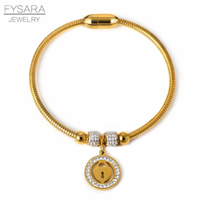 FYSARA винтажные шармы браслеты с сердечками для женщин хрустальные Pulseras змея из нержавеющей стали цепная проволока браслеты и браслеты DIY на заказ - Окраска металла: Gold color style2