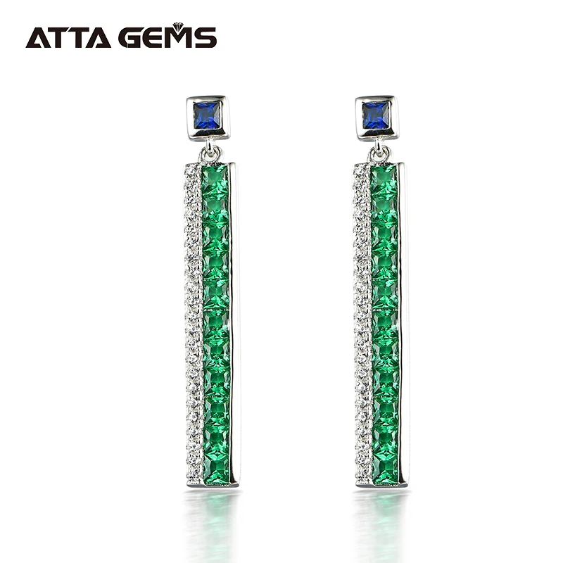 Серьги-подвески из стерлингового серебра с изумрудами зеленого цвета в