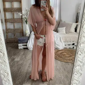 

Women Chiffon Bohemian loose plus size extra long Cover-Ups US female Summer Bathing Suit Bikini Cover Up Swimwear Beach Dress