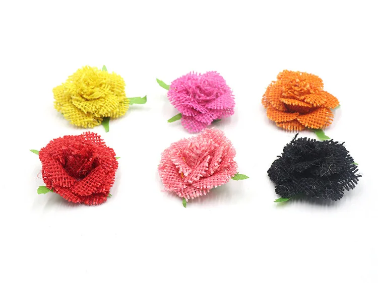 Raffia House Linen Flower Wholesale Handmade DIY Decoration for Making Raw Materials with Green Leaf Fake Rose Flower