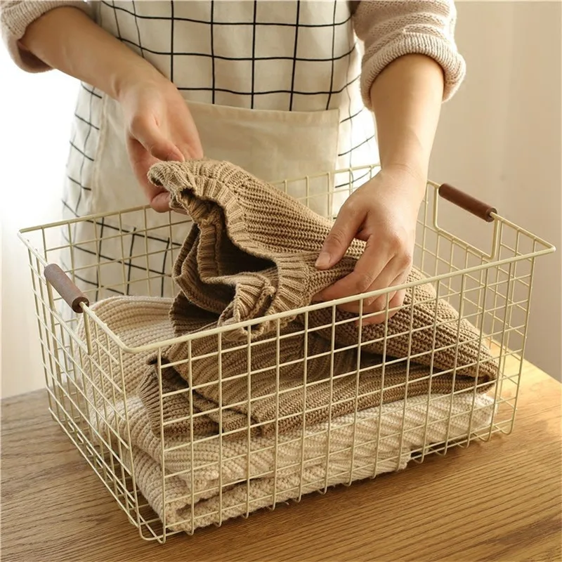 Nordic Wrought Iron Storage Laundry Baskets Child Toy Fruit Box Underwear Clothes Container Home Desktop Organizer with Handle