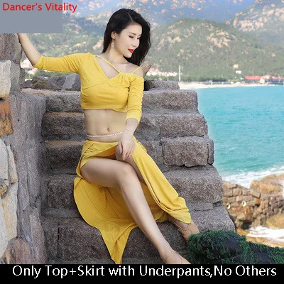 Top Skirt as Photo Одежда для танца живота, осенняя Новинка, хлопковый тренировочный топ, юбка, комплект, костюм для выступлений, Женская индийская Восточная танцевальная одежда - Цвет: Top Skirt as Photo