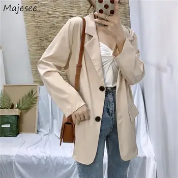 

Blazers Women Solid Elegant Double Buttons Pockets Womens Coat Outwear Office Lady Harajuku Loose Korean Style Chic Casual New