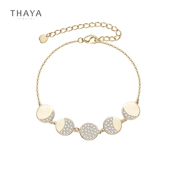 

Thaya Real 925 Silver Moon & Star Bracelet 14K Gold Plated Handmade Bracelet & Bangle Chain Dainty For Women Set Jewelry Gfit