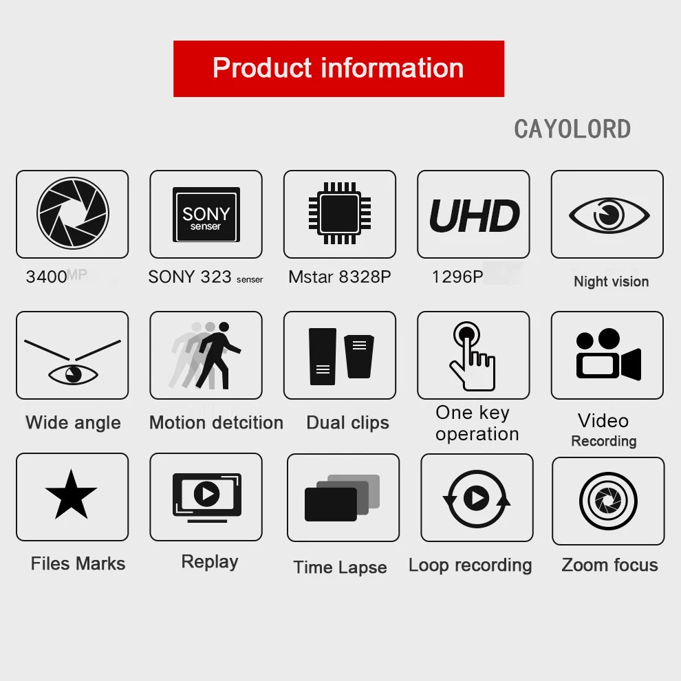 13hrs Long Recording Time 1296p HD Car Camera DVR Voice Recorder DV