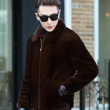 Осенняя коричневая кожаная куртка из искусственного меха норки, Мужская зимняя утолщенная теплая меховая кожаная куртка, мужские свободные куртки, модные B183