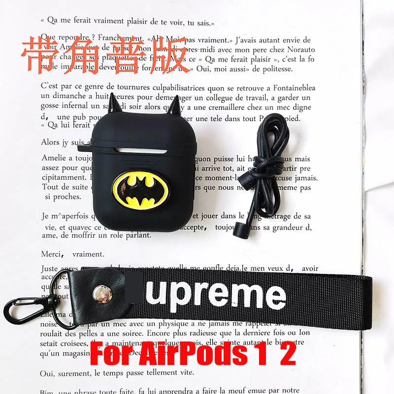 Чехол для наушников с Бэтменом из мультфильма для Apple Air Pods Pro, силиконовый чехол s с брелком-кабелем, подставка для игрушки, откидная крышка для AirPods 2 TWS - Цвет: AirPods 1 2-9