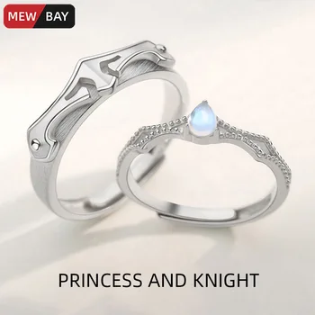 

S925 Sterling Silver Couple Rings Simple Moonstone Lover's Romantic Ring Women Vintage Elegant Jewelry Knight and Princess Gifts
