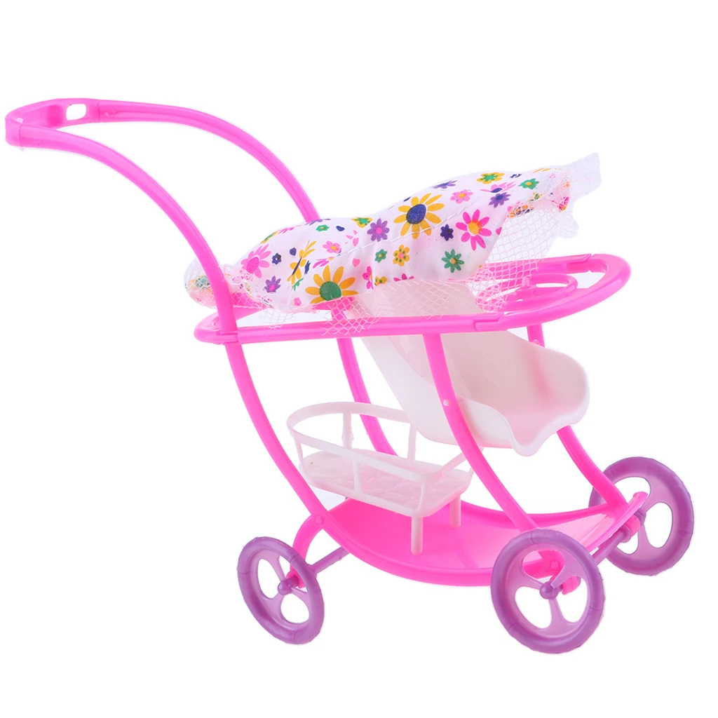 Lovely Plastic Mini Baby Doll Stroller Push Car Dolls Trolley Dollhouse Bedroom Decor Life Scenes Kids Toy