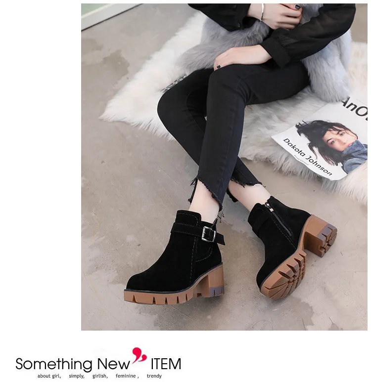 Bootee/ женские ботинки на молнии; женские сабо на массивном каблуке; зимняя обувь на платформе с круглым носком; женские ботильоны черного цвета на высоком каблуке