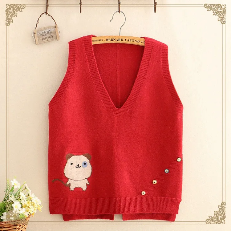 V-neck pullover knitted vest cute little mouse sleeveless vest loose casual sweater 10119022707