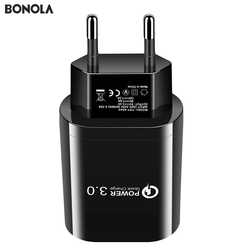 Bonola 18 Вт Quick Charge 3,0 EU Plug адаптер 3.1A USB быстрое зарядное устройство QC3.0 зарядное устройство для мобильного телефона зарядное устройство для samsung/Apple