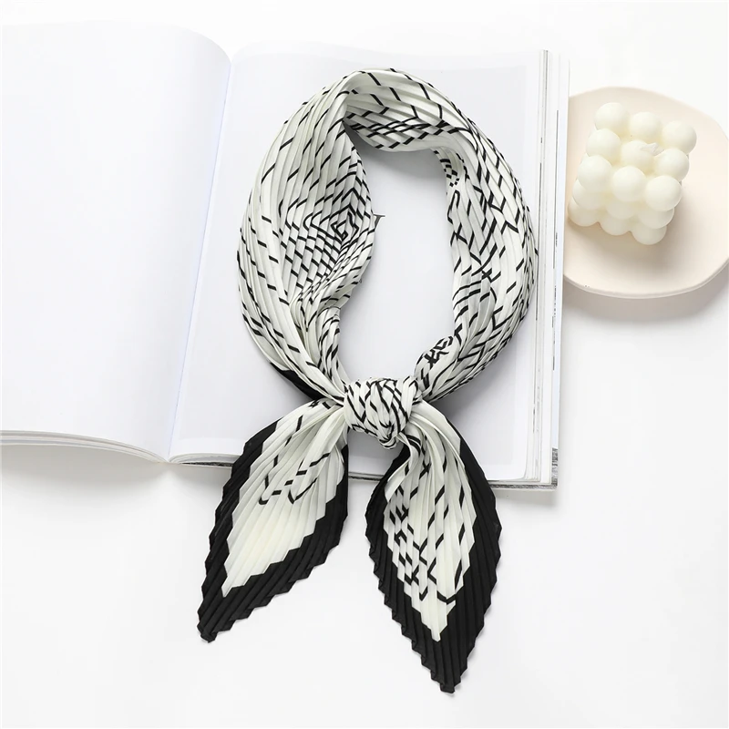 

Vintage Crinkle Silk Square Scarf for Hair Shawl Print Neckerchief Female Elegant Headband Head Wraps Foulard Hijab Bandana 2022