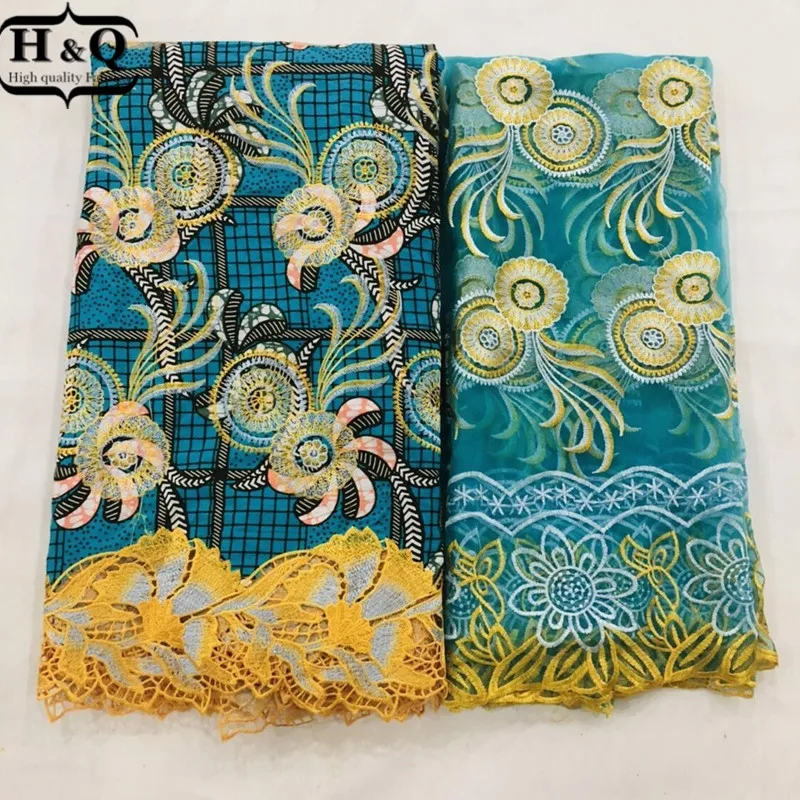 

2019 New Arrival African Wax Print With Lace Fabric 6 Yards+ 2 Yards French Tulle Lace Guipure Lace For 2019 Tailored Long Dress