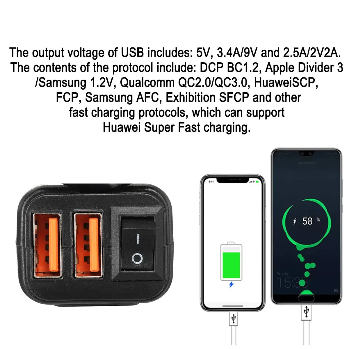 Водонепроницаемый квадратный двойной QC3.0 USB Супер-быстрая зарядка+ 12 В вольтметр крепление на руль