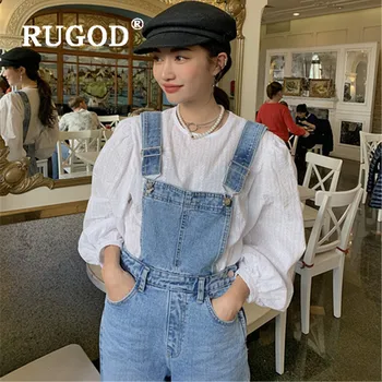 

RUGOD Autumn Winter New Style Chic Vintage Loose Empire Demin Bib Overalls Women Fashion 2019 Kpop Clothes