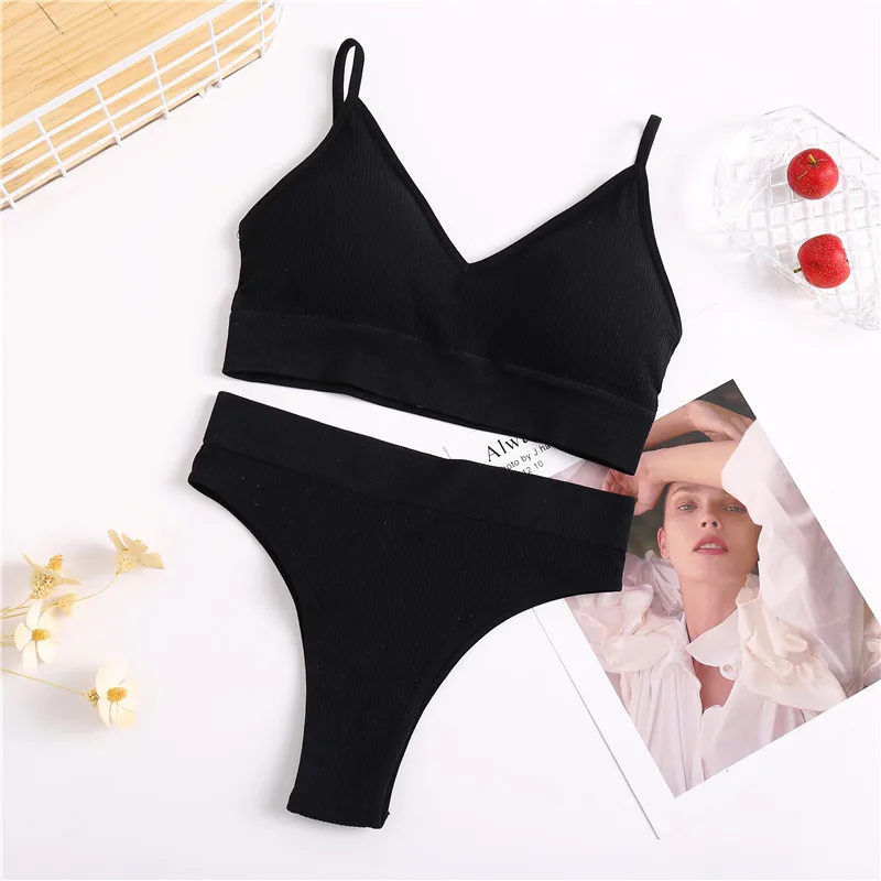 cheap bra and panty sets 2Pcs Seamless Women Padded Bra Brazilian Panties Set Sports Bra Set Sexy Thongs Girl Lingerie Fitness Crop Top Underwear lounge underwear set