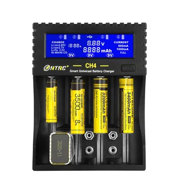 

HTRC CH4 Smart Battery Charger Li-ion Li-fe Ni-MH Ni-CD LCD Fast Charger for 18650 26650 6F22 9V AA AAA 16340 14500 Type-C DC