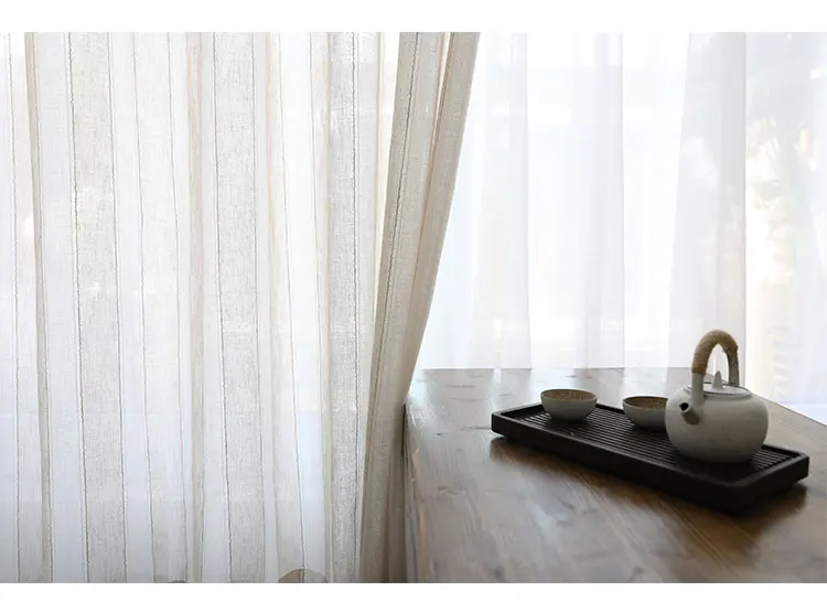 Japanese style white stripe linen curtain gauze for living room bedroom study balcony curtain gauze custom curtain stripe yarn