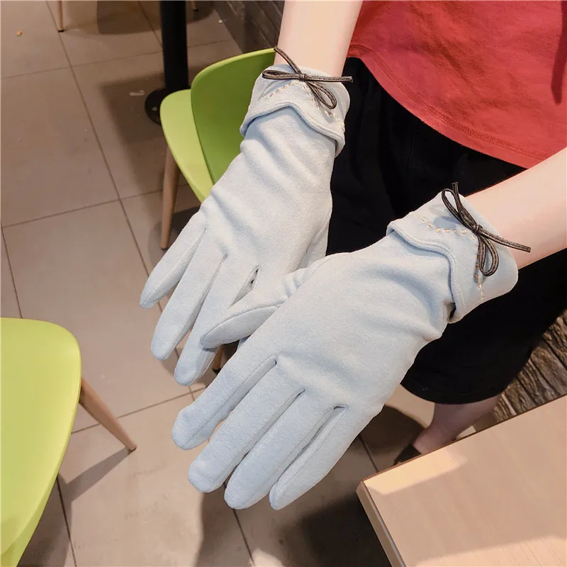 Женские корейские новые перчатки с сенсорным экраном пять пальцев с бантом толстые перчатки милые теплые перчатки