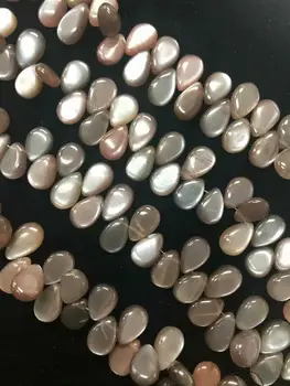 

8Inch 46pcs natural gray moonlight smooth pear shape 8X12mm