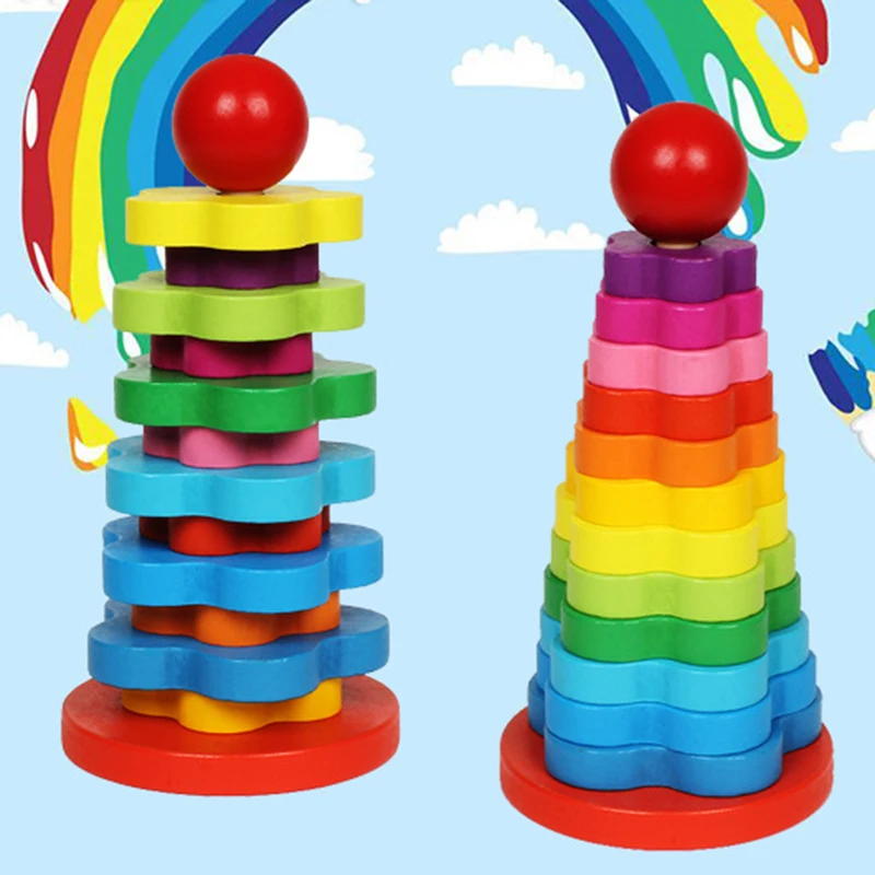 

Montessori wooden nine-story tower set column color stack high stack jigsaw puzzle early education puzzle children's toys